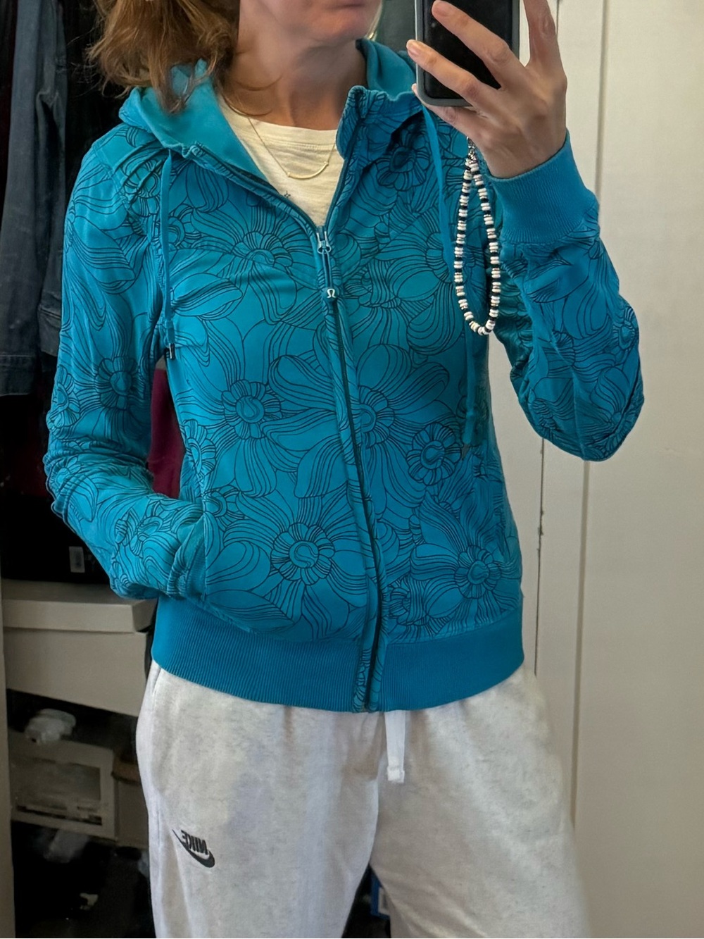 lululemon athletica Teal Floral Zip Hoodie